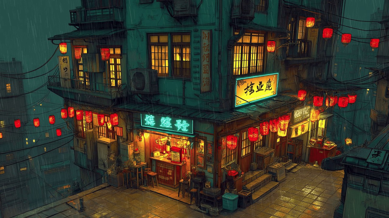 1980s Osaka Rainy Market Streets 🌧️ Lofi Hip Hop & Chillhop | Rainy Ryokan Ambience