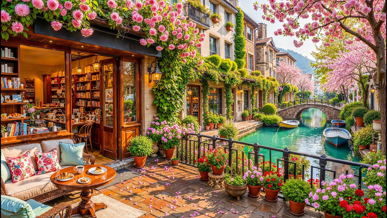 Spring Morning at a Coffee Shop 🌸 Cozy Blossom Terrace & Smooth Jazz for Study, Work & Relaxation