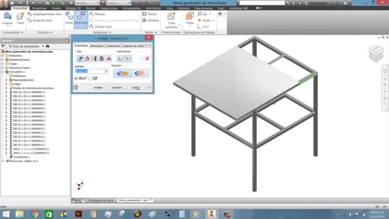 Crear mesa metálica con estructura Autodesk Inventor