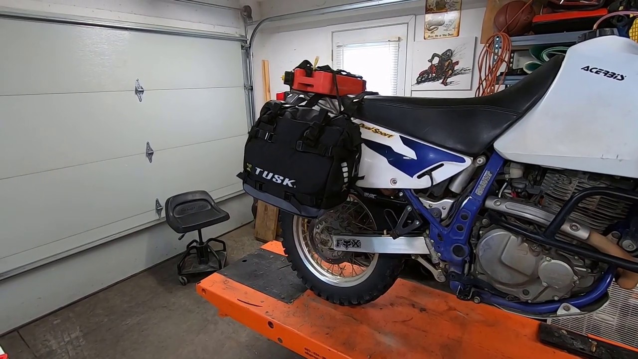 Installing Tusk pannier racks and bags on my DR650 with a luggage rack.