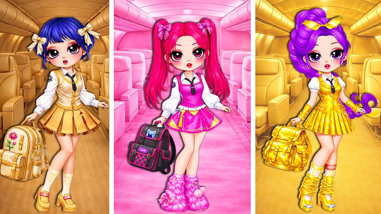 Rumi, Zoey & Mira Glow Up in Cardboard, Golden & Fluffy Fashion in School | DIY Paper Fashion Dolls