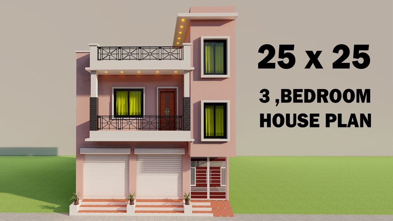 25 by 25 shop with house design,3 bedroom house plan,niche dukan upar ghar ka design,3D house map