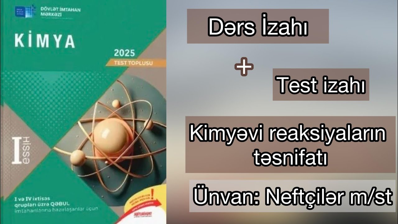 Kimyəvi reaksiyaların təsnifatı 1-son .Dim test toplusu 2025 I hissə