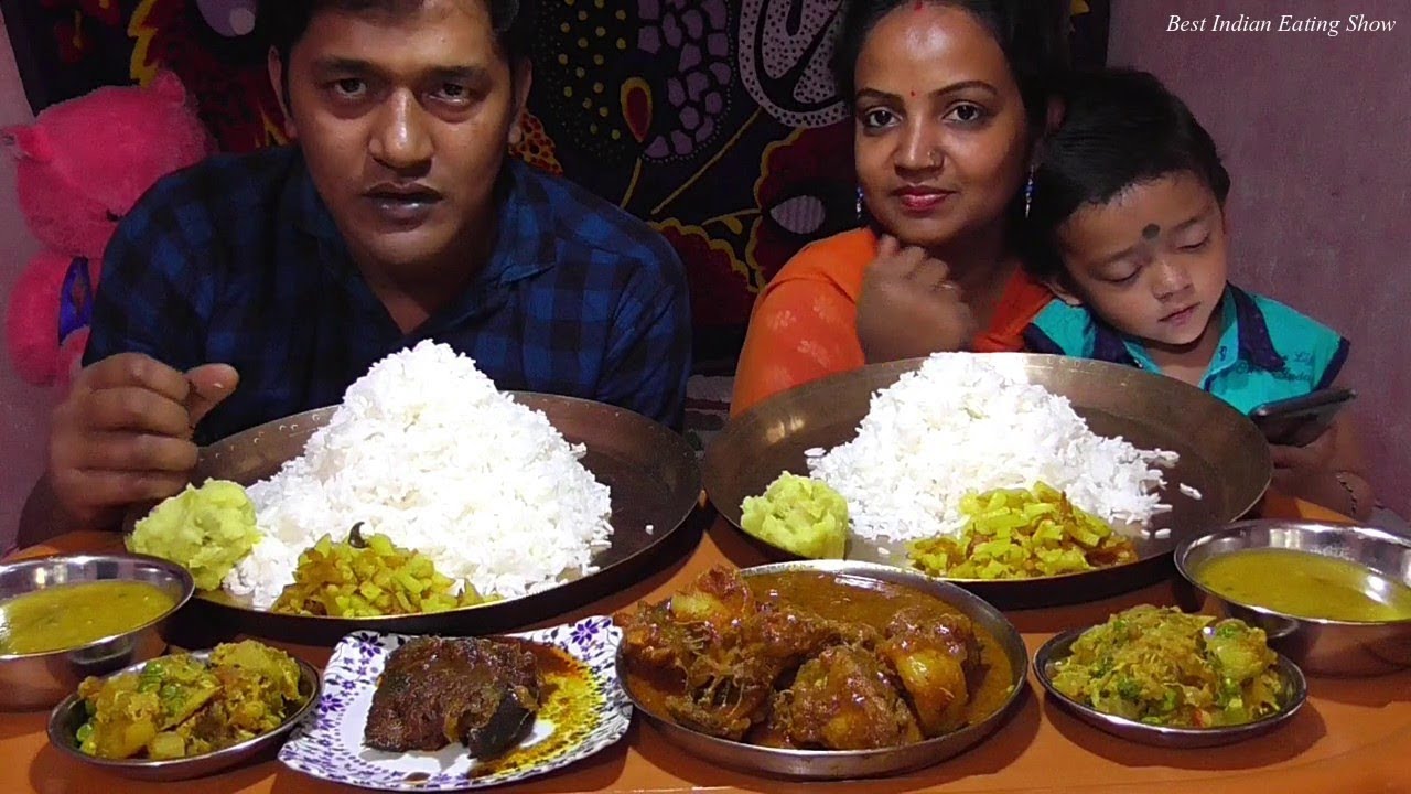Husband Wife & Son Eating Together - Rice with Tel Koi - Chicken Curry - Best Indian Eating Show