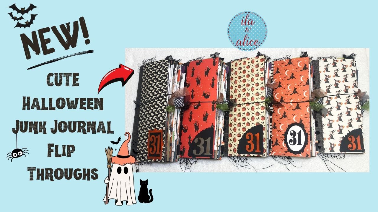 NEW! Cute Fun Orange & Black Halloween Junk Journals Flip Through