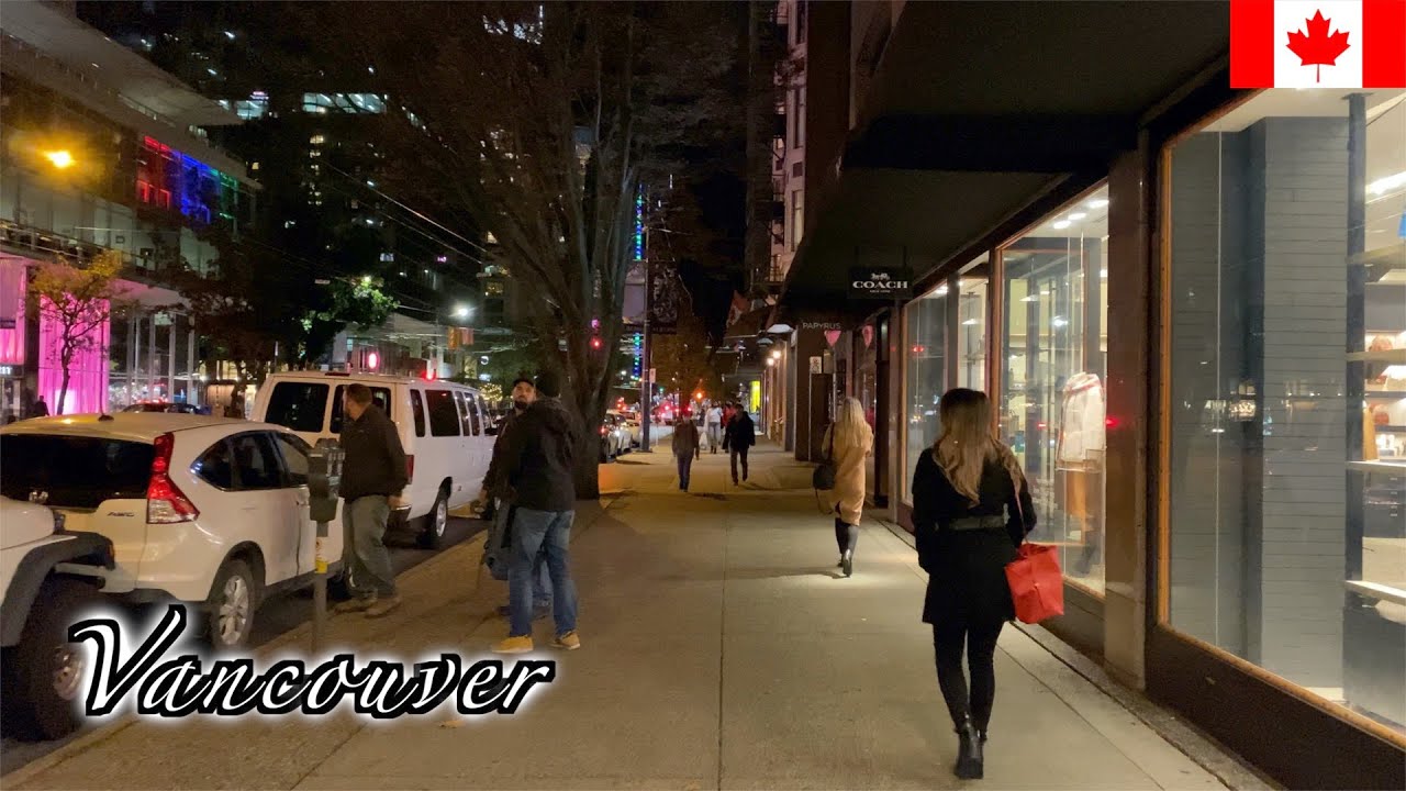 🇨🇦Vancouver Night Walk - Downtown  -【4K 60fps】