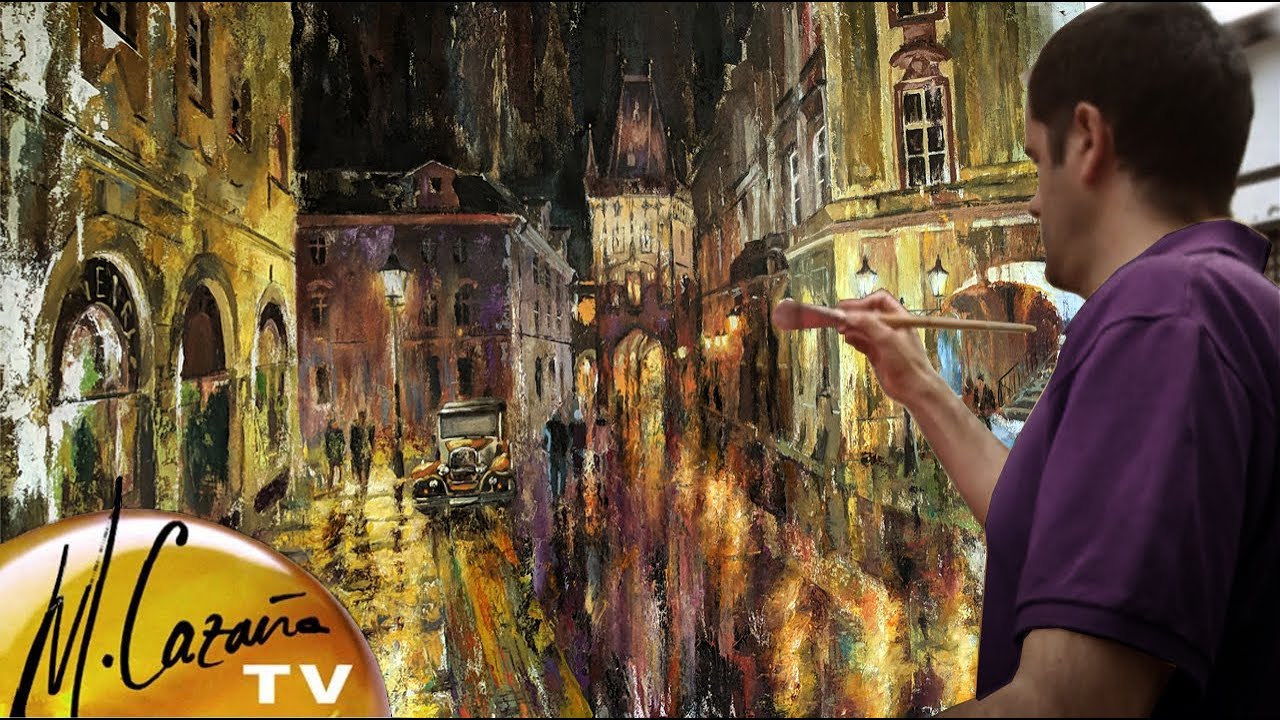 Pintando en óleo una NOCHE LLUVIOSA en Praga 🌆🎨Paisaje Urbano