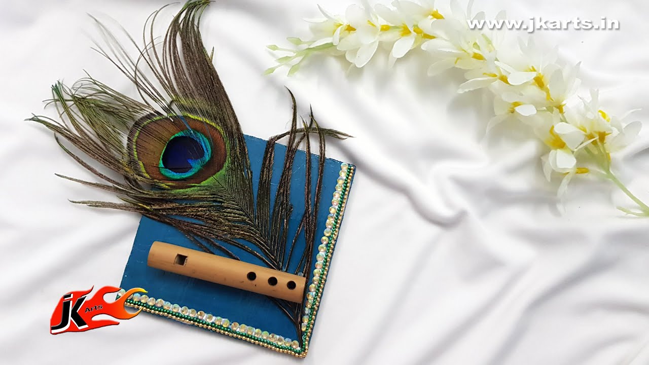 DIY Wood Signs Home Decor | sign board using flute and peacock feather | JK Arts 1762