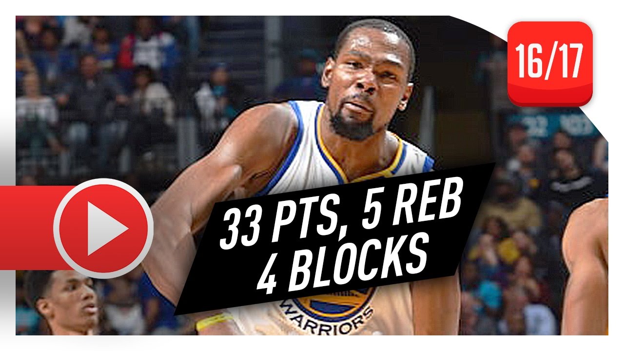 Kevin Durant Full Highlights vs Hornets (2017.01.25) - 33 Pts, 5 Reb, 4 Blocks