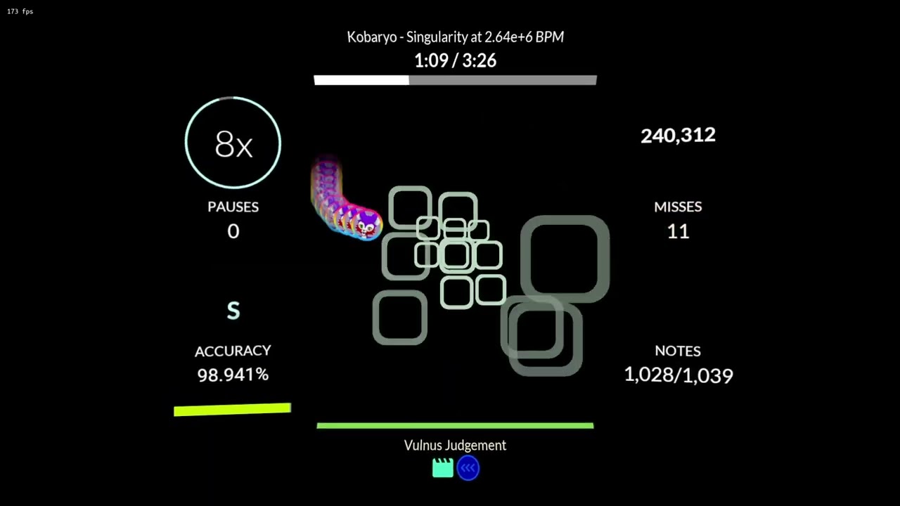 I forgot to live play this :sob: | Rhythia - Kobaryo - Singularity at 2.64e+6 BPM (S---) 97.650%