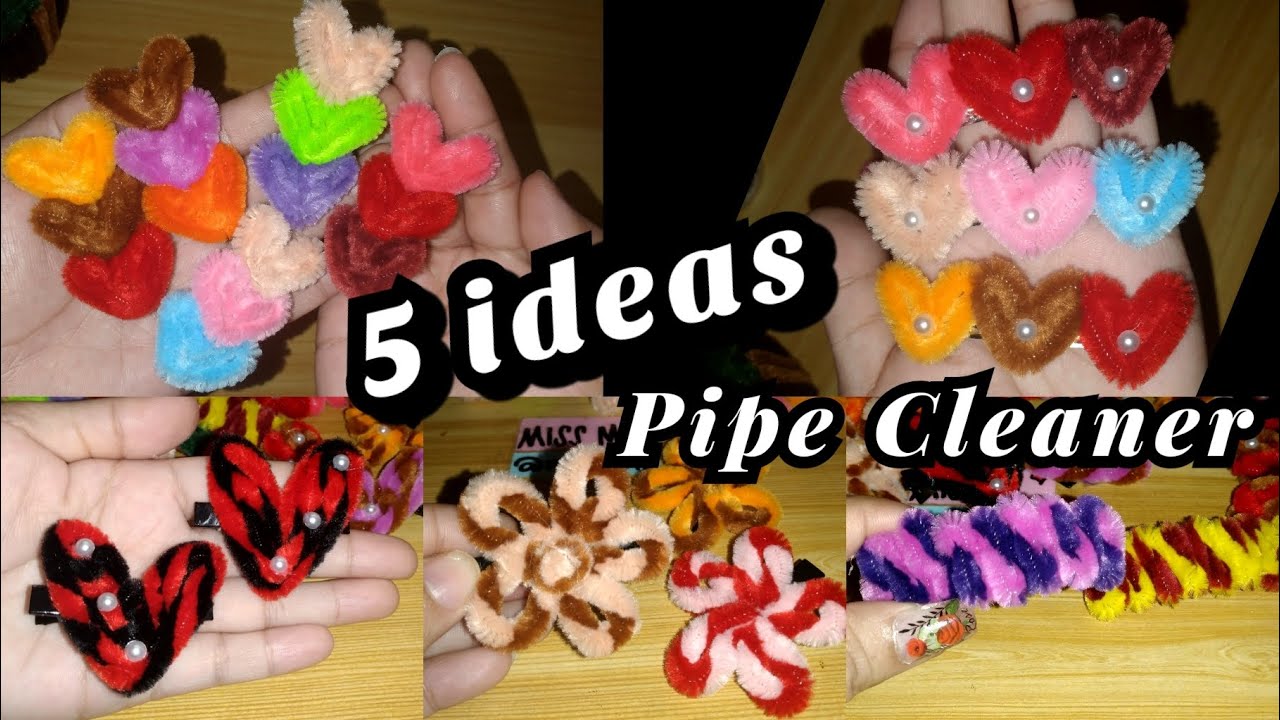 DIY❤️ 5 ideas of cute hairclips using pipe cleaner/fuzzy wire. watch na po 🤭 #diy #craft #handmade
