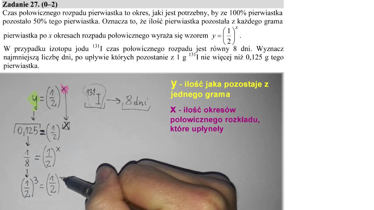 matura 2014 grudzień [zad 27] Czas połowicznego rozpadu .. to okres, jaki jest potrzebny, by ze 100%