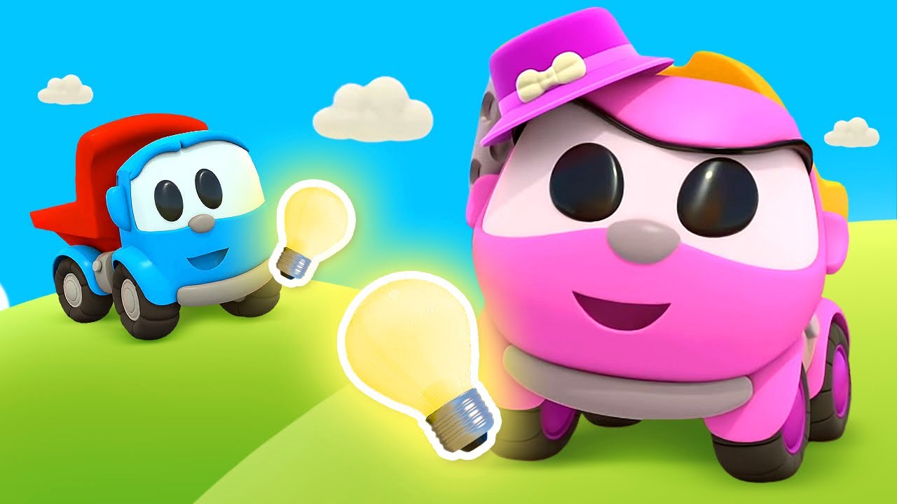 Vamos ao parquinho com Leia, o caminhão, Léo e os robôs! Desenho animado infantil. Desenhos animados