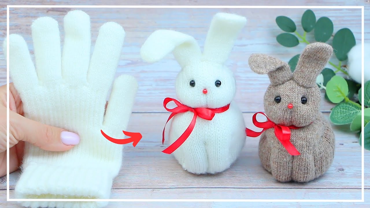 Милый Зайчик из одной перчатки 🧤 Мастер-класс 🐇 Cute Bunny making 💛 DIY NataliDoma