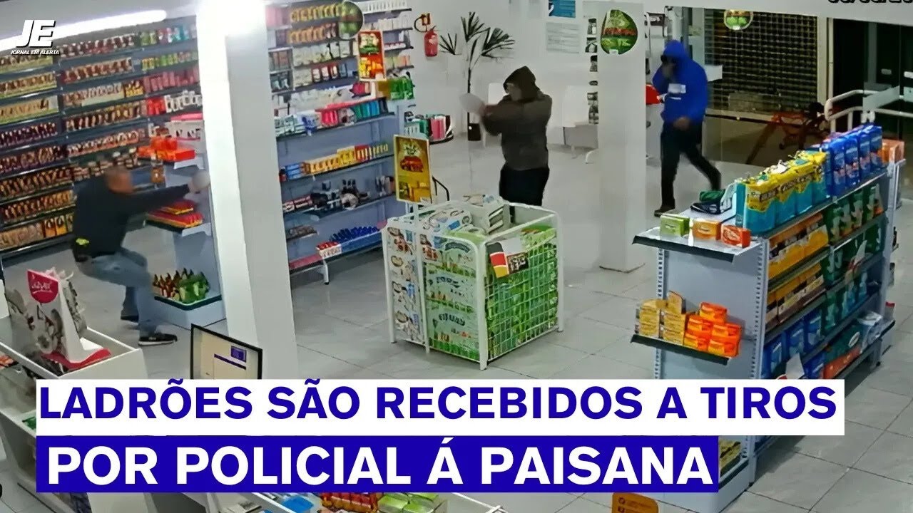 Policial reage a assalto e atira em ladr&otilde;es dentro da farm&aacute;cia