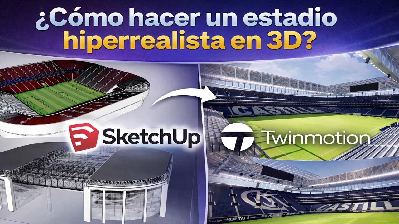 Estadio 3D hiperrealista desde cero en solo 30 minutos 🔥 SketchUp y Twinmotion | Render profesional