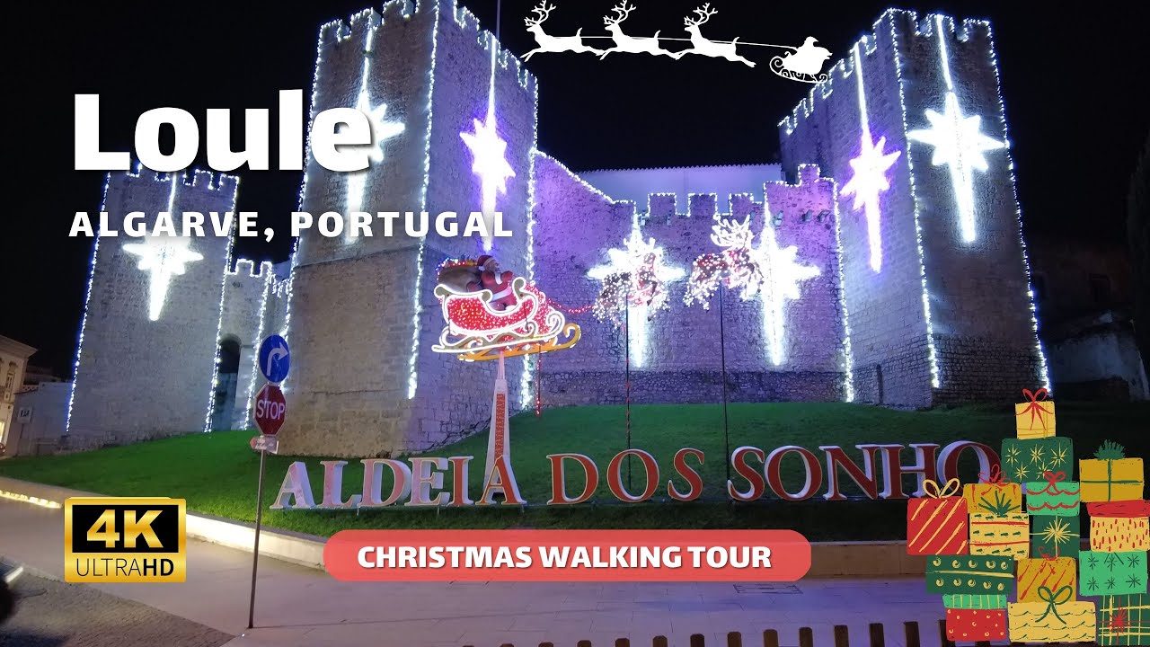 🇵🇹 Loule, Night illumination Walking Tour – 4K with Captions, Algarve – 2023