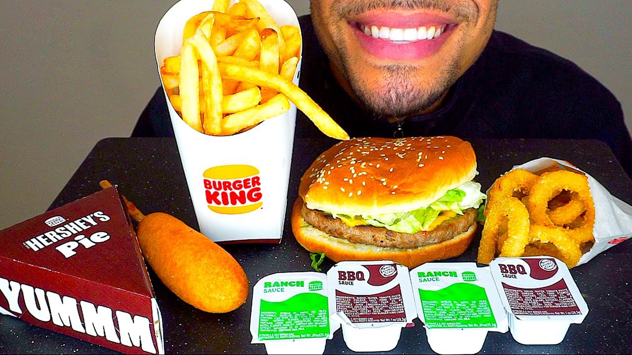 ASMR BURGER KING IMPOSSIBLE WHOPPER CHICKEN NUGGETS CORN DOG FRIES ONION RINGS RANCH EATING JERRY