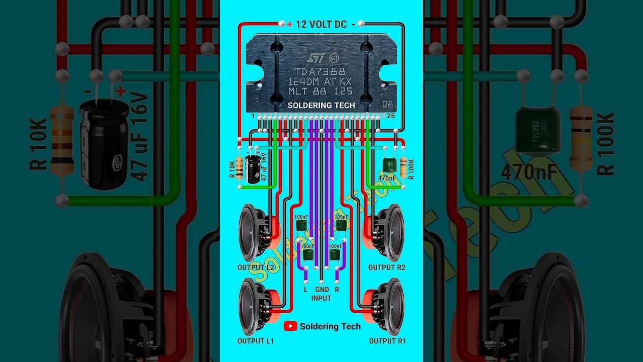 TDA7388 ic amplifier | 4 channel amplifier | Amplificador