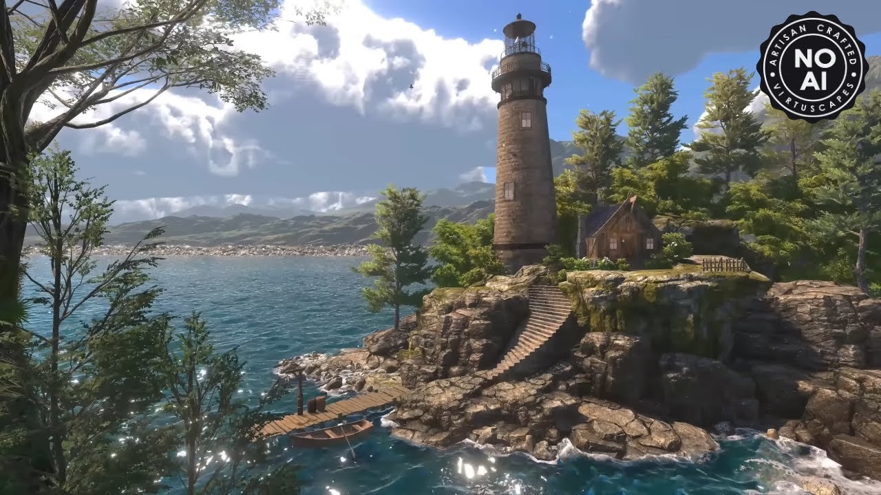 Lighthouse Ambience | Day & Sunset | Seagulls, Birds, Ocean Waves & Nature Sounds