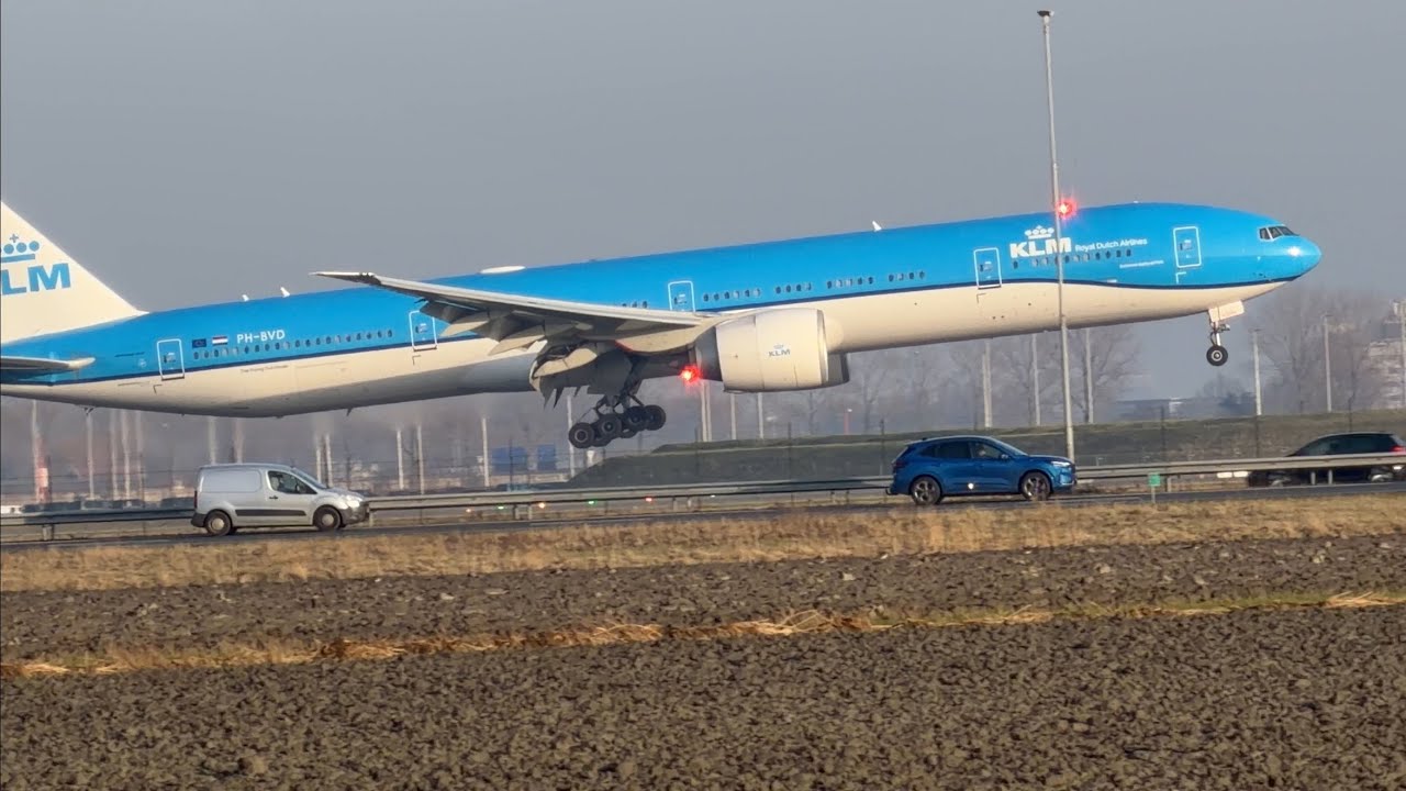 BOEING 777-306 KLM HOUSTON TO AMSTERDAM LANDING SCHIPHOL AIRPORT PHBVG #automobile #aviation #viral