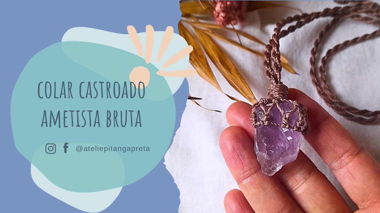 Como fazer colar de pedra em ponta castroada macrame #32 | Brenda Mayumi #tutorial  #macramefacil