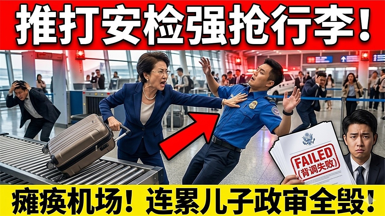 推打TSA特工强抢行李！大妈大闹纽约机场瘫痪安检，竟连累亲生儿子政审背调全毁…