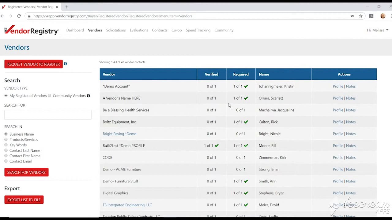 Vendor and Bid Management Basic: Vendor List