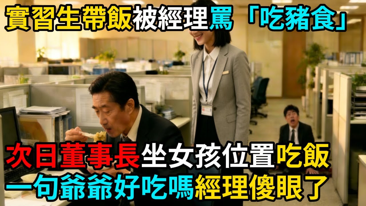 實習生帶飯被經理罵「吃豬食」，次日董事長坐在女孩位置上吃飯，實習生一句爺爺好吃嗎經理傻眼了！#情感故事 #故事頻道 #感人壹幕#溫情#溫情故事#正能量#故事#情感#中老年