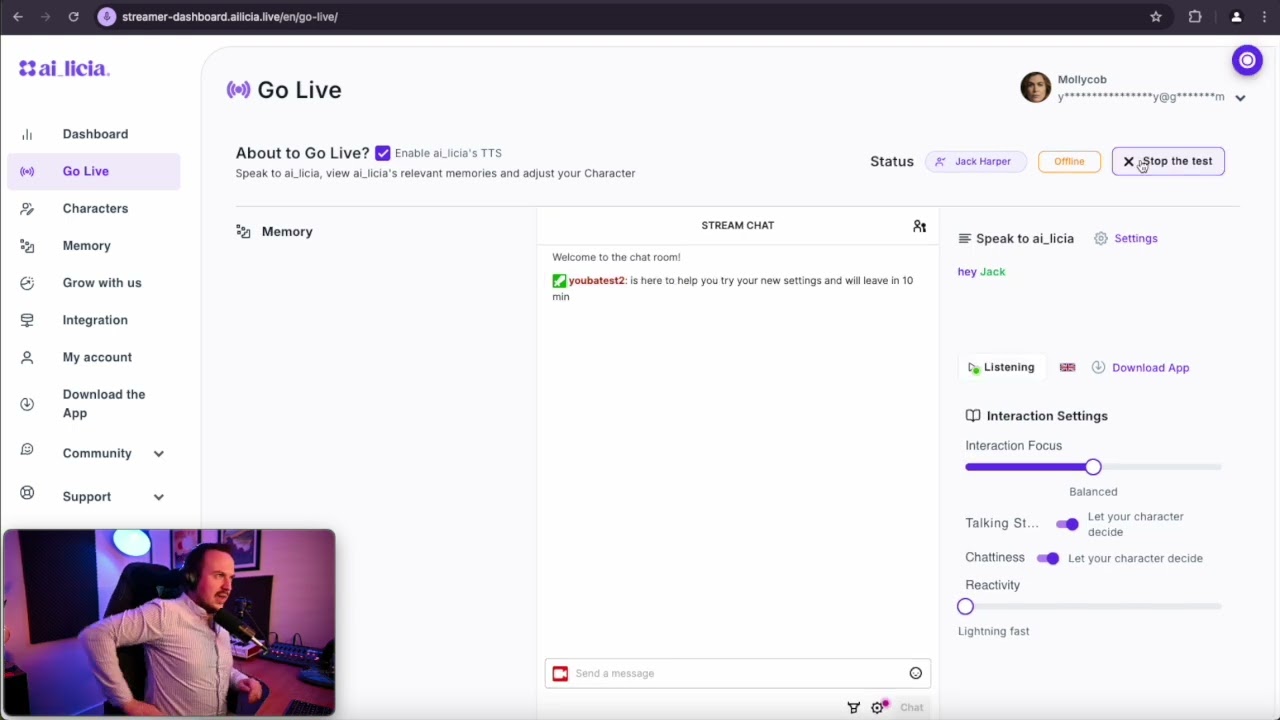 [How to customise ai_licia] Go Live page - Dashboard