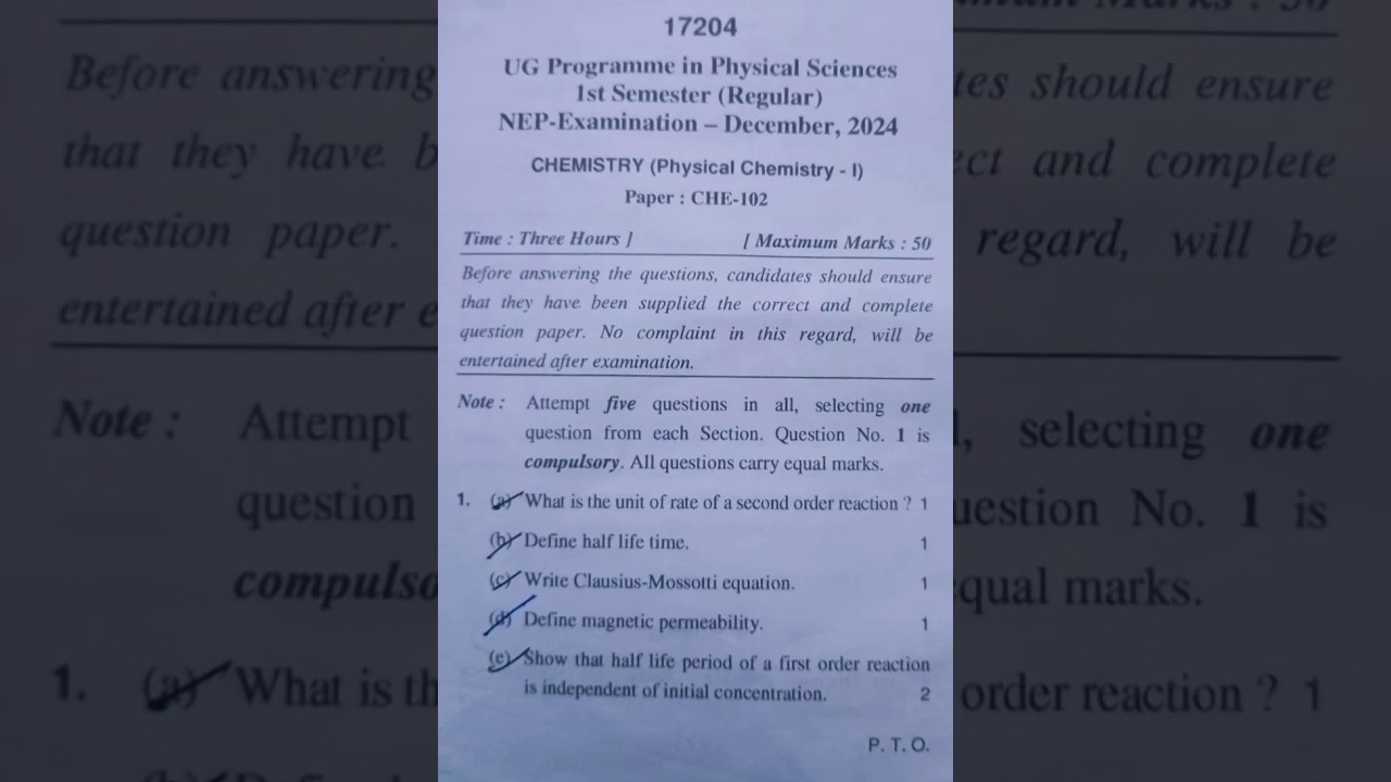 [I.G.U.]NEP UG Exam 2024 PYQ ~ Physical Chemistry -1~Chemistry Hons. 1st sem.