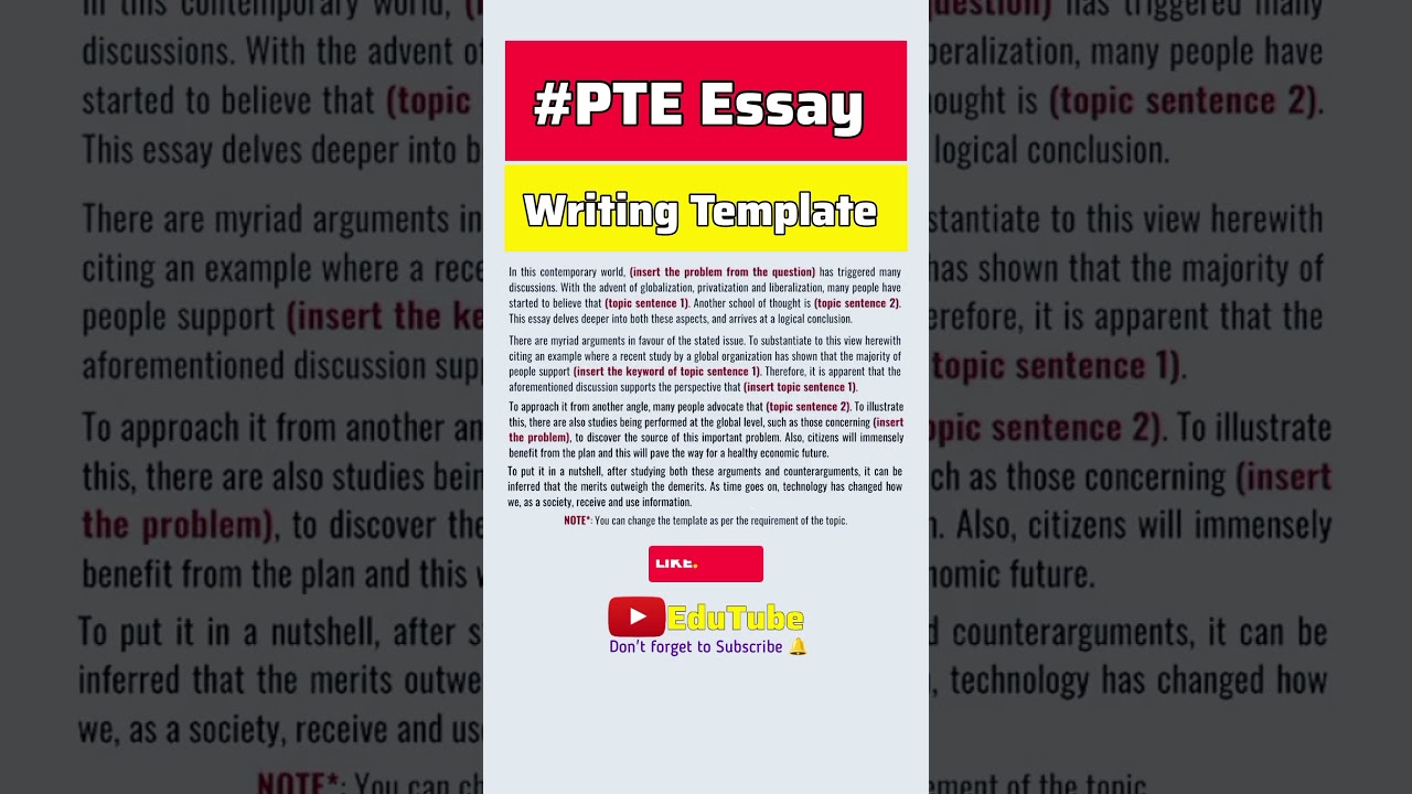 PTE Essay Writing Template | #pte #ielts #english #pteexam #template #educational #shorts