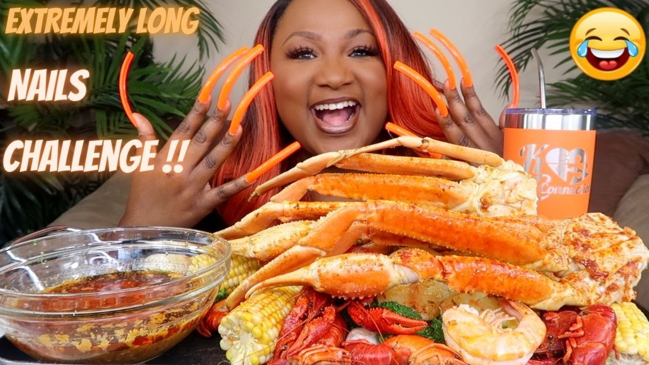 EATING A SEAFOOD BOIL WITH EXTREMELY LONG NAILS CHALLENGE !! @StephLovesLove