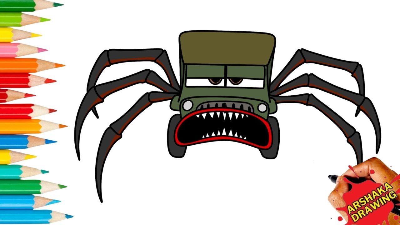 Drawing Sarge Cars Spider Eater Easy Step by Step #lightningmcqueen #spidereater #cars