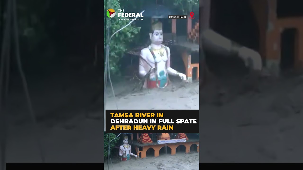 Heavy rain floods Tamsa river, debris damages Tapkeshwar temple | #shorts