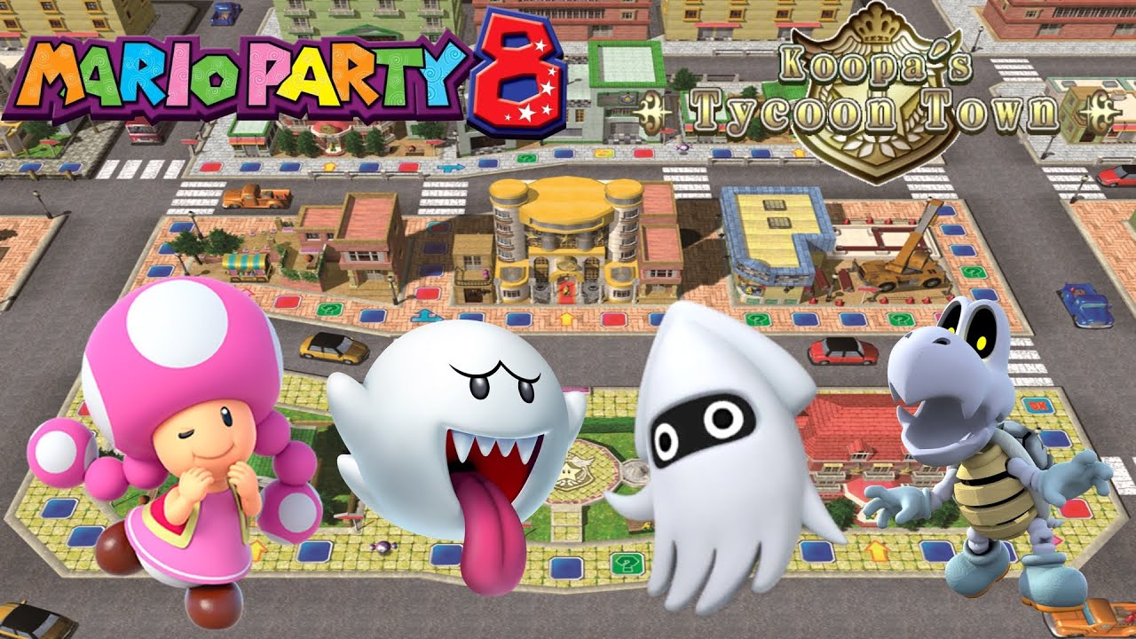 Mario Party 8 - Toadette vs Boo vs Blooper vs Dry Bones - Koopa's Tycoon Town