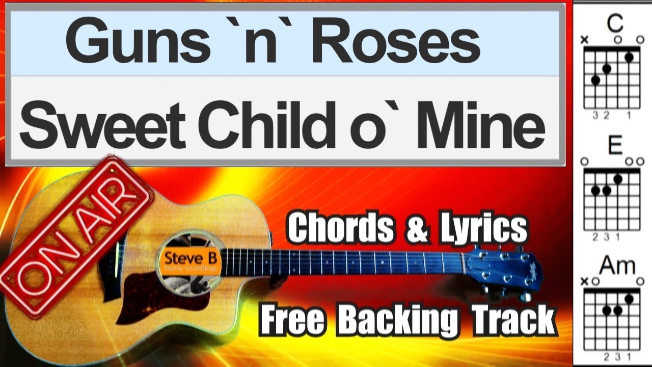 🎸 Sweet child o` mine(Guns `n` Roses)  - Cover - Free Backing Track -Chords and Lyrics