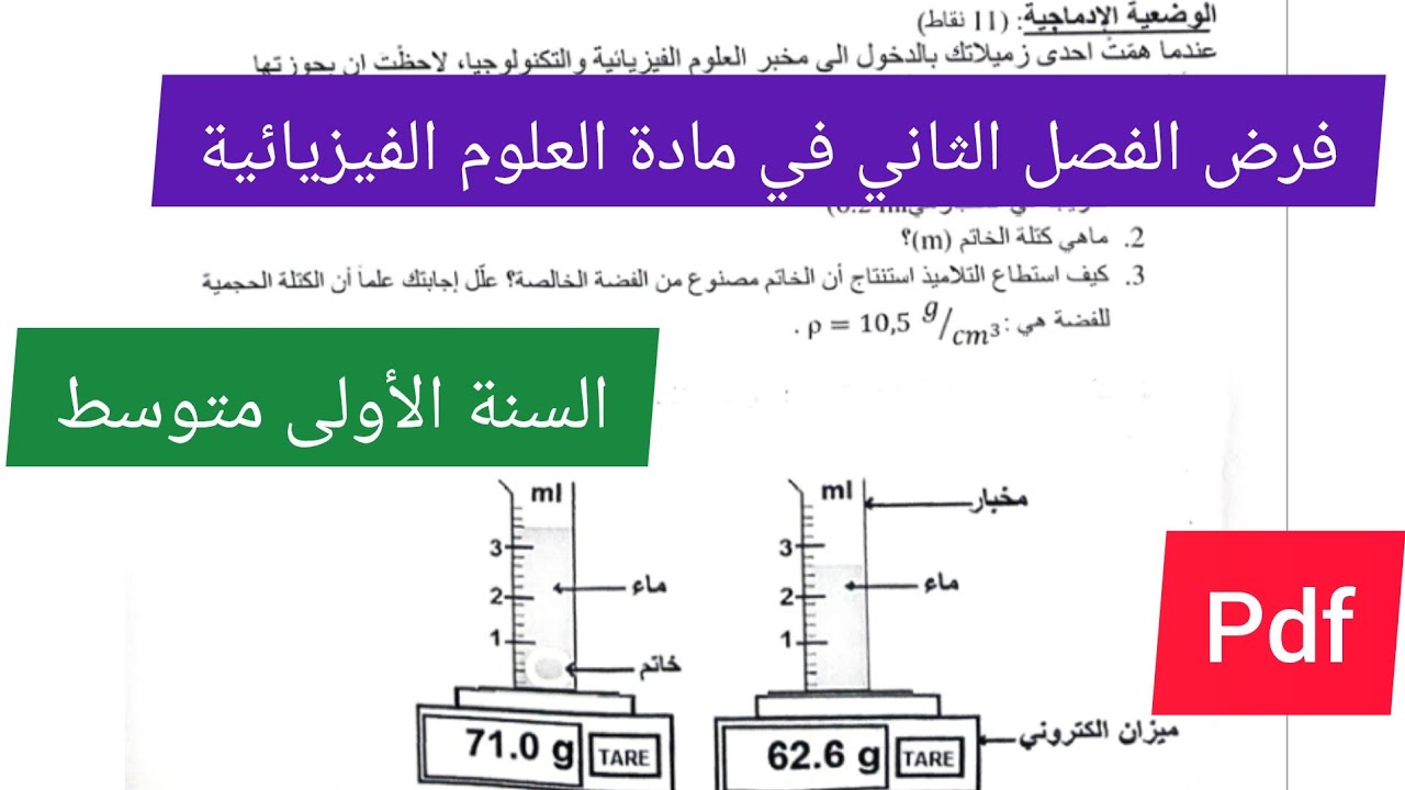 فرض الفصل الثاني في مادة العلوم الفيزيائية والتكنولوجية السنة الأولى متوسط💯🔥💪