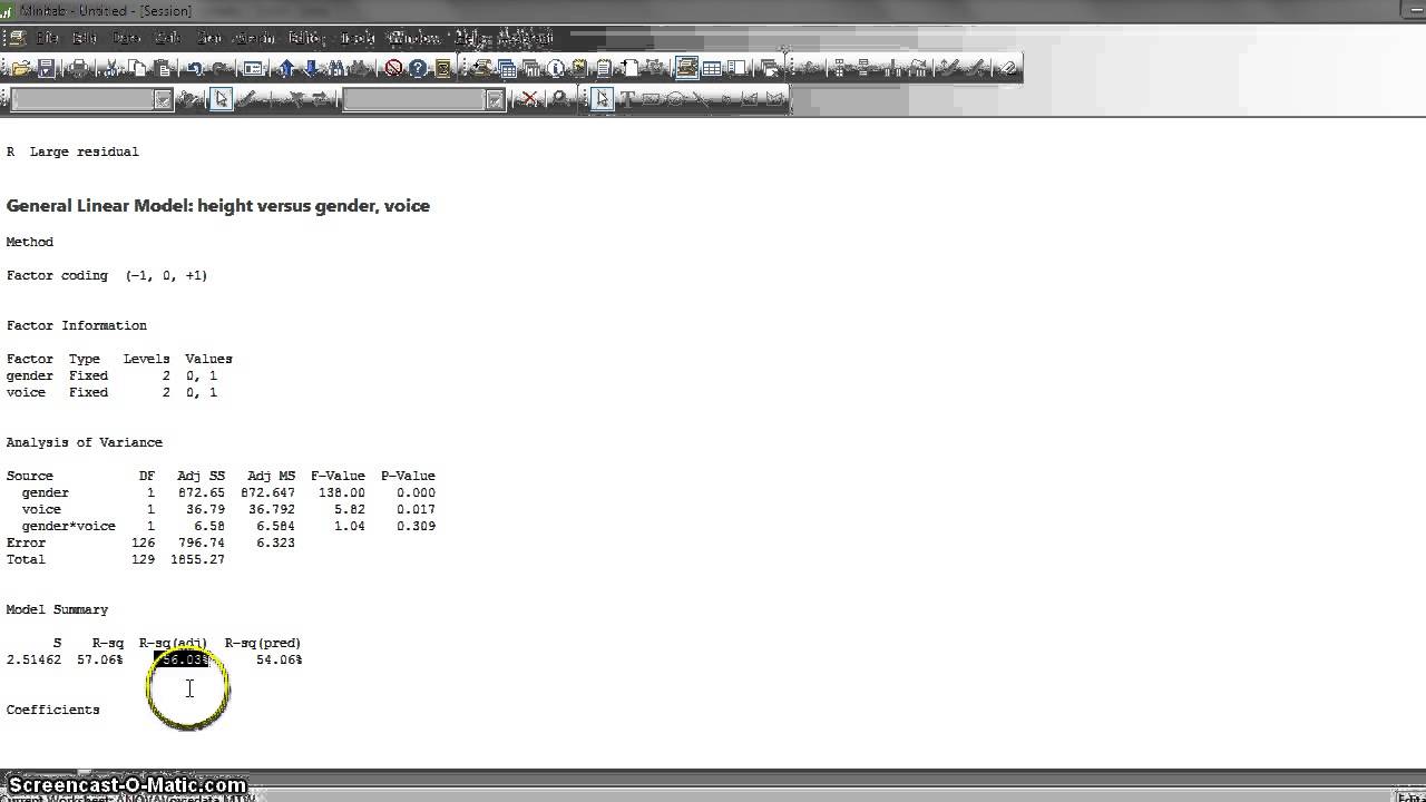 ANOVA with Minitab: Using General Linear Model