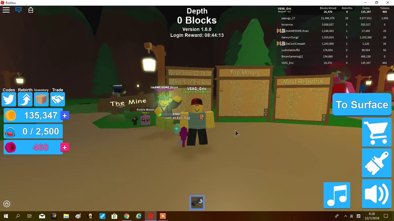 [codes for 320 Rebirth Tokens!] Roblox Mining Simulator