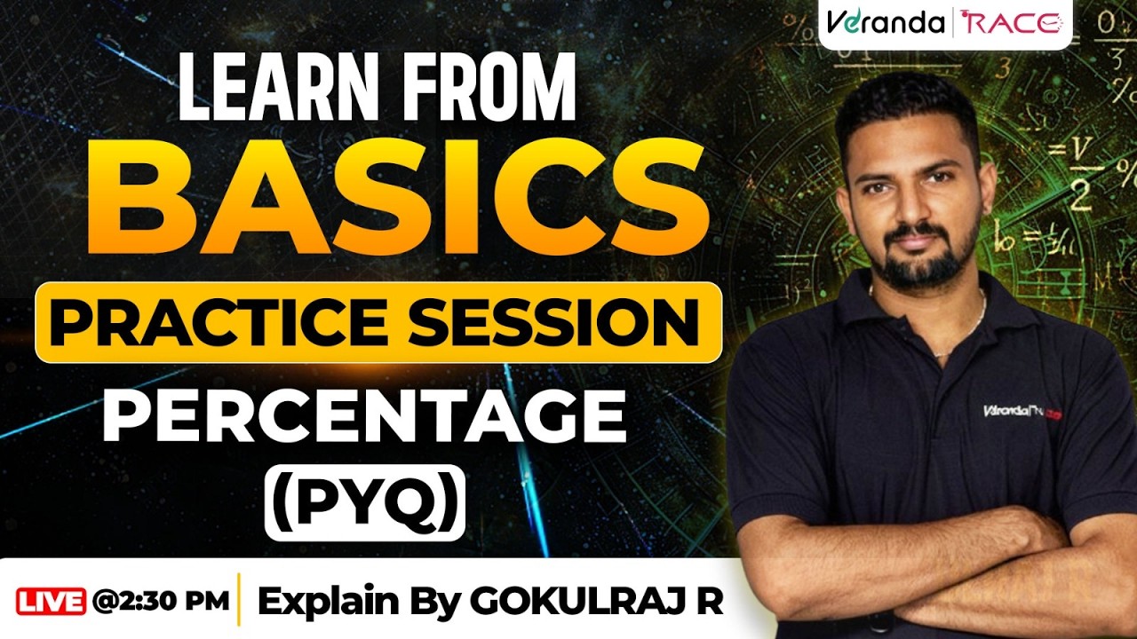 LEARN FROM BASICS | PRACTICE SESSION | PERCENTAGE (PYQ) | BY GOKULRAJ R SIR