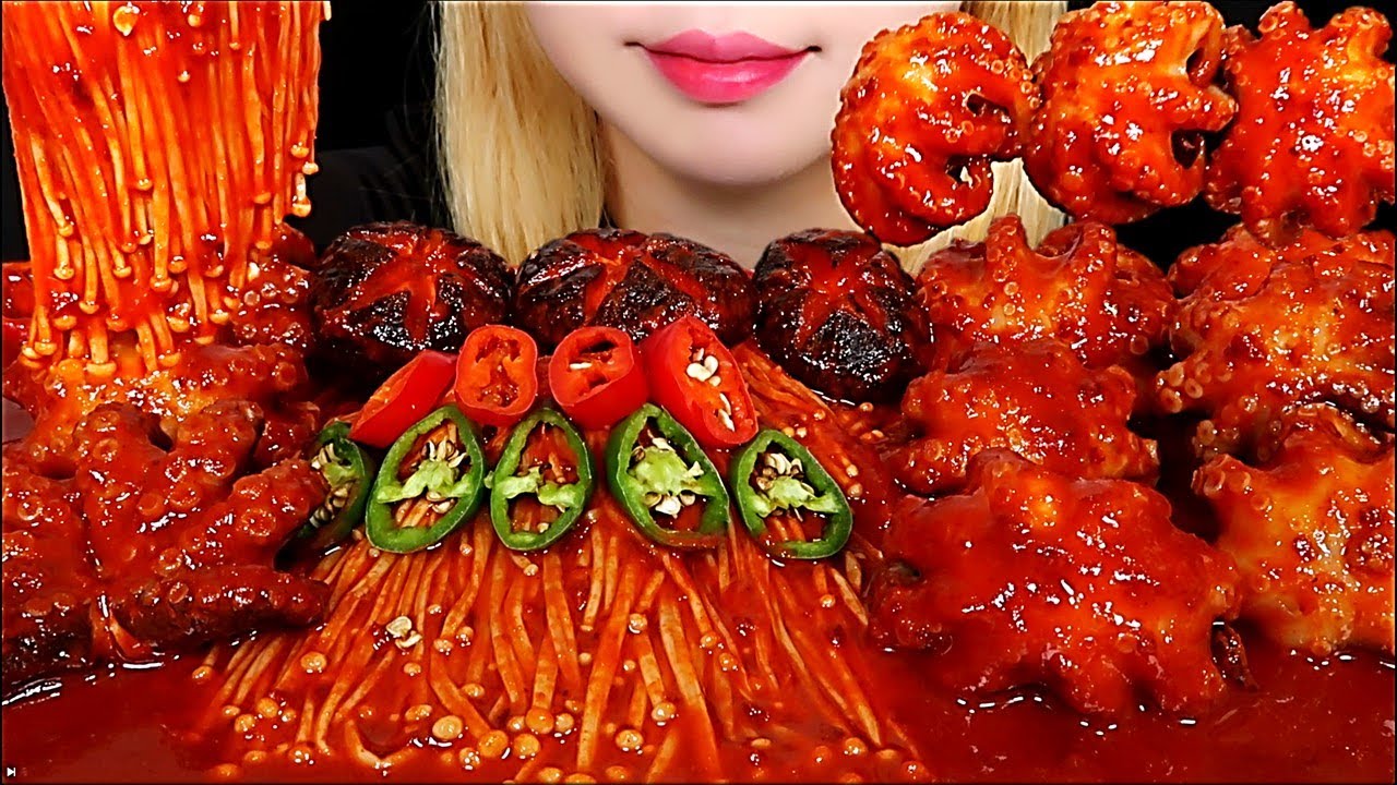 ASMR MUSHROOM (ENOKI, SHIITAKE) 🍄 BABY OCTOPUS 🐙 Mukbang Eating sounds