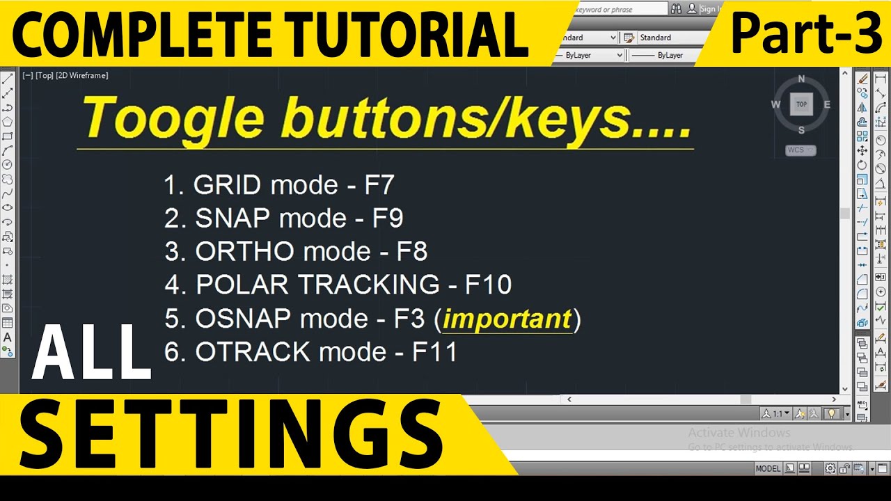 AutoCAD All Settings in hindi || Part-3 | Toogle buttons | Snap, Grid, Ortho, Polar Tracking, OSNAP