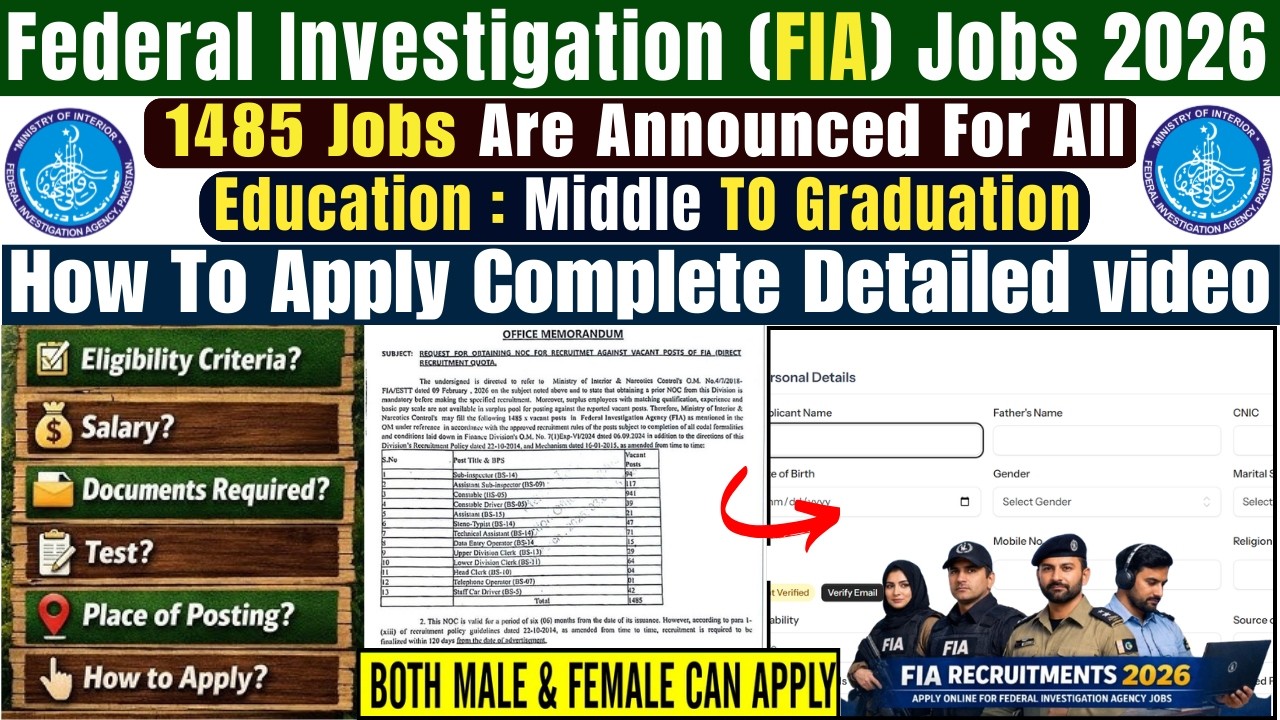 1485 FIA Jobs 2026 | FIA Jobs 2026 Online Apply | Check Eligibility, Salary & Required Documents