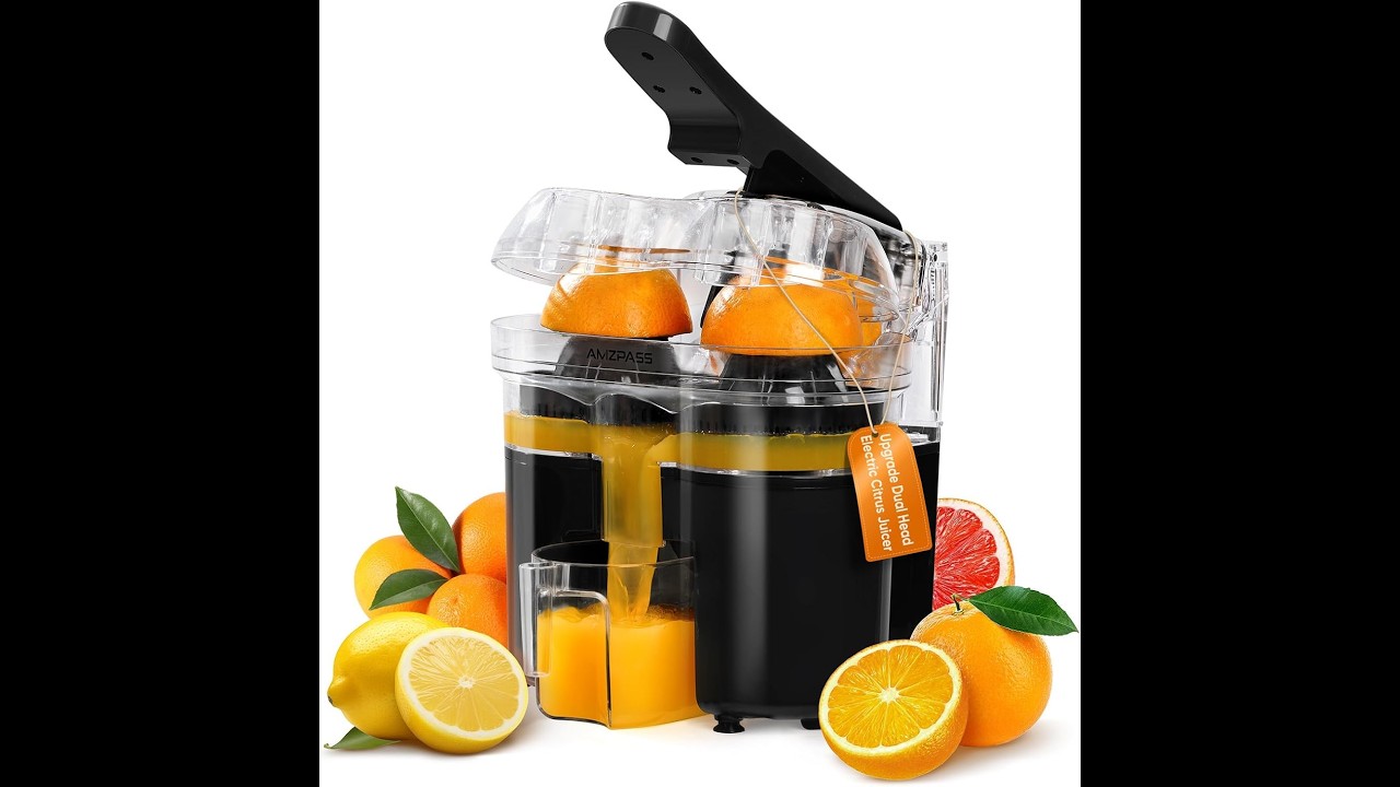 Electric Orange Juicer, Dual-Head Citrus Juicer Squeezer, Built-in Cutter, Electric Juicer Machine