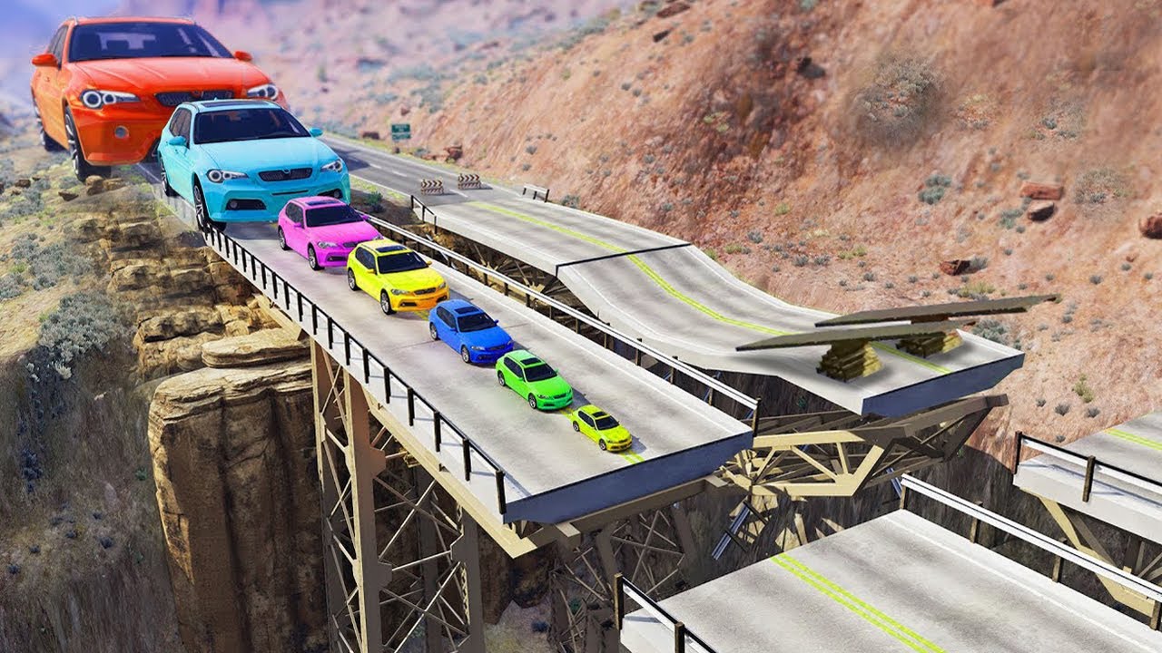 Big & Small Cars vs Broken Bridge BeamNG.Drive