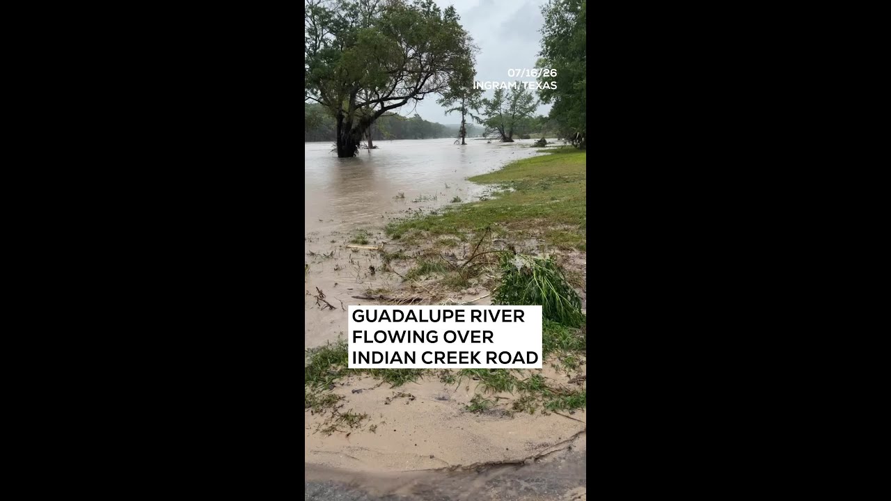 Guadalupe River flowing over Indian Creek Road in Ingram, Texas