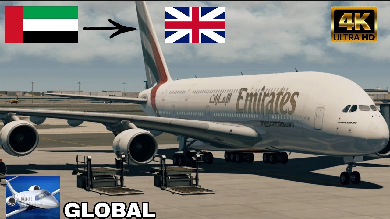 4k | AEROFLY FS GLOBAL | Полный полёт | AIRBUS A380-800[emirates]| (OMDB)Дубай-(EGLL)Лондон Хитроу