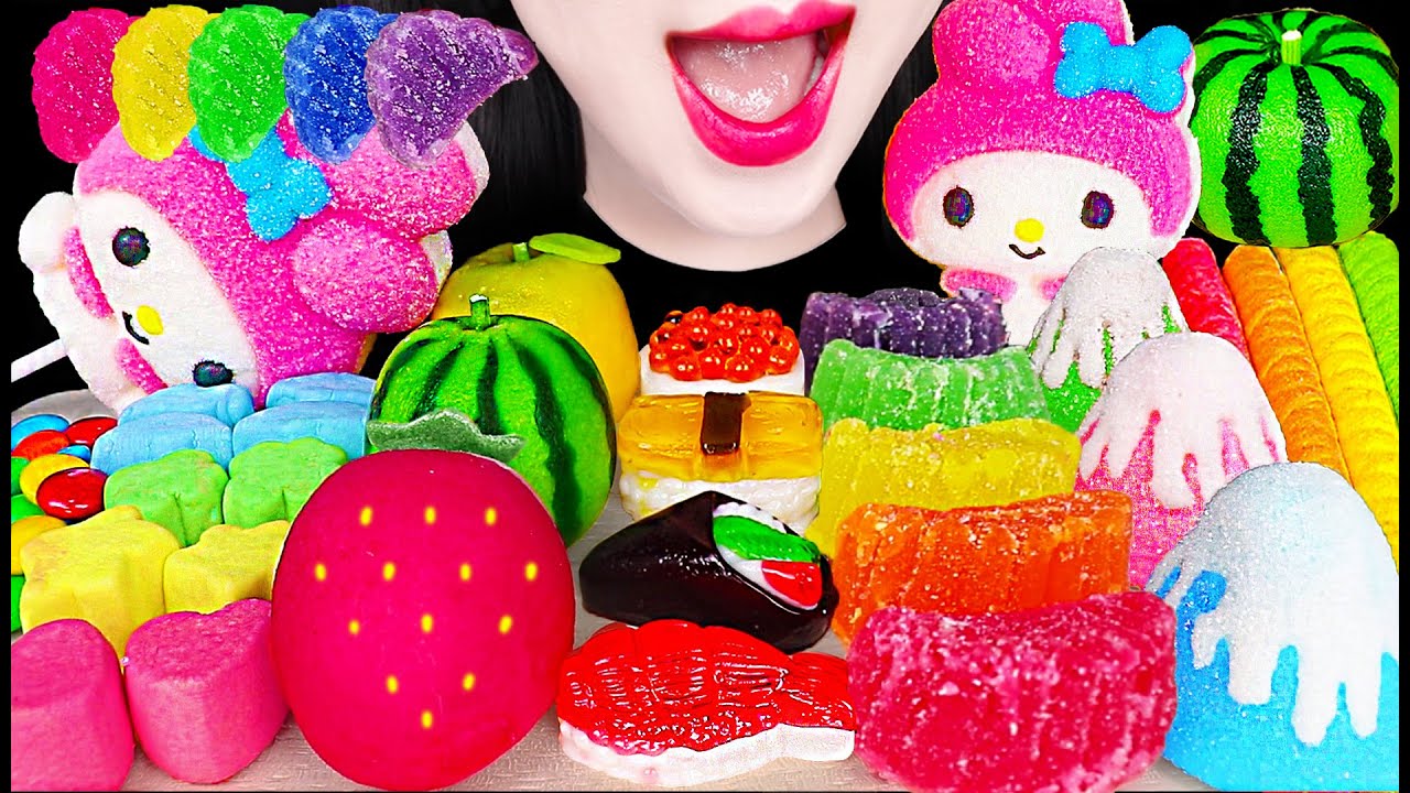 ASMR RAINBOW DESSERT 젤리 스시, 마시멜로우, 무지개 디저트 먹방 MUKBANG, EATING