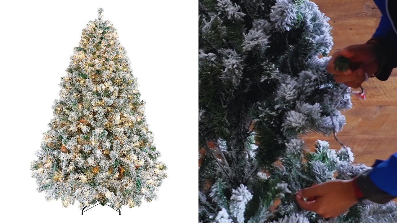 Yaheetech Pre-lit Artificial Christmas Tree with Warm Lights and Snow